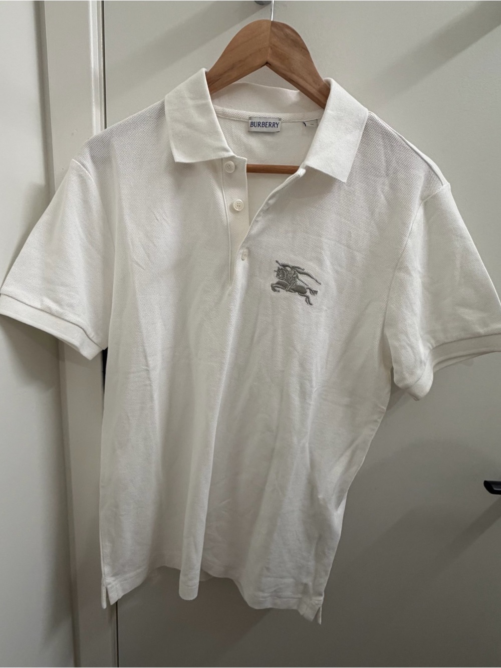 Burberry White Polo Shirt‎ with Gray Equestrian Emblem